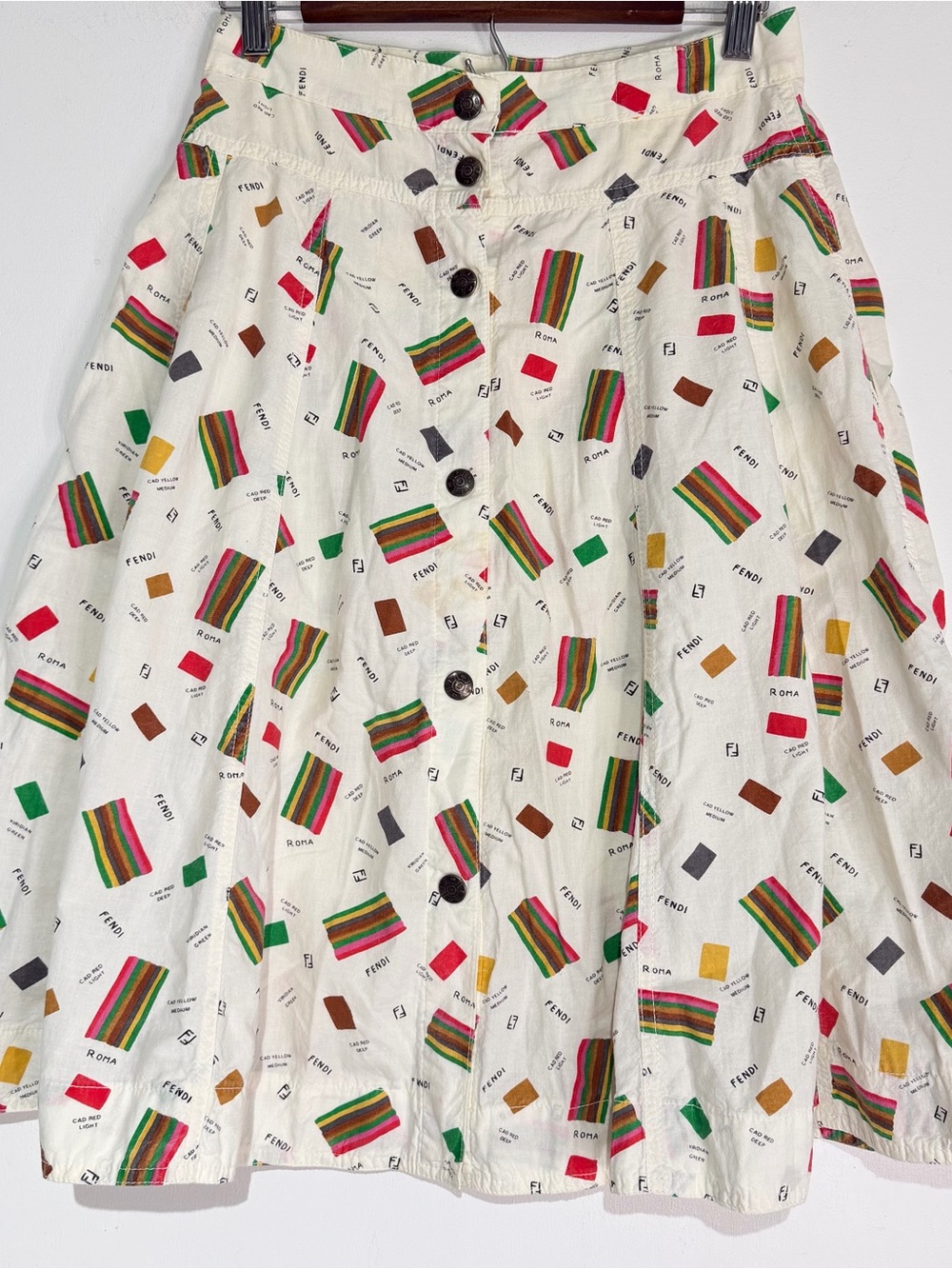 Vintage Fendi Roma Multicolor Print A-Line Skirt 44 IT